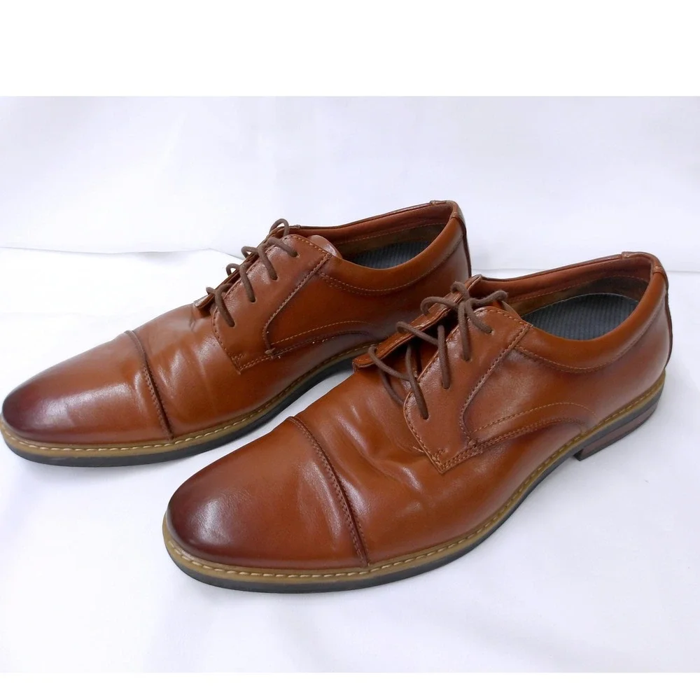 Nunn Bush Leather Dress Shoes Dixon Cap Toe Oxford‎ Cognac Man Size 13 /#6241
